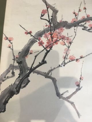 Vintage Chinese Watercolor TREE in FLOWER Wall Hanging Scroll Painting 3
