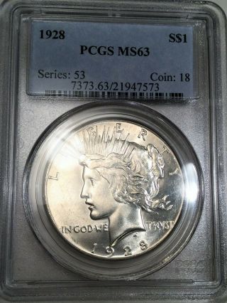 1928 Peace Dollar Pcgs Ms63 Coin Rare Date