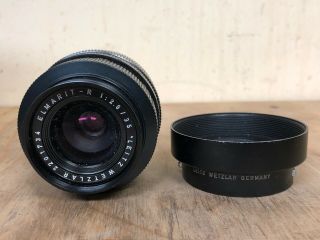 Vintage Leica Leitz Wetzlar 35mm F2.  8 Elmarit - R Lens With Hood
