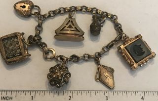 Antique Victorian Gold Filled Watch Fob Charm Bracelet 7.  5”