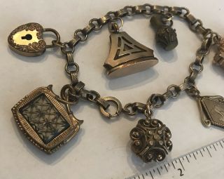 Antique Victorian Gold Filled Watch Fob Charm Bracelet 7.  5” 2
