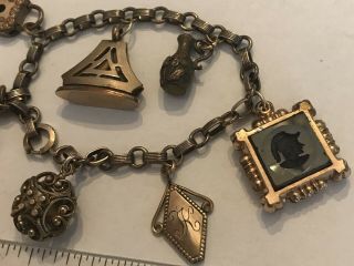Antique Victorian Gold Filled Watch Fob Charm Bracelet 7.  5” 3