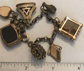 Antique Victorian Gold Filled Watch Fob Charm Bracelet 7.  5” 4
