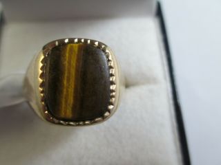 Lovely Vintage,  Birmingham 1980,  9ct Gold Tigers Eye Ring Uk Size T 3g