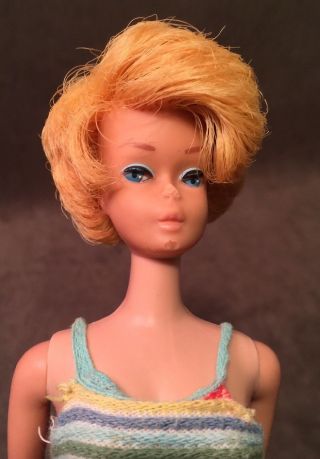 Vintage Blonde Transitional American Girl Bubblecut Barbie Bend Leg Engraved
