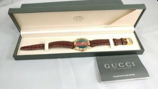 Authentic Gucci 3000.  2m Men’s Shelly/sherry Face G/r/g Dial 18kgp Watch W/box