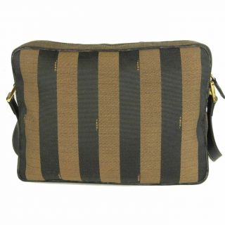 Auth FENDI Vintage Pequin Stripe Canvas Leather Cross Body Shoulder Bag 6213 2