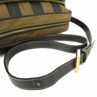 Auth FENDI Vintage Pequin Stripe Canvas Leather Cross Body Shoulder Bag 6213 4
