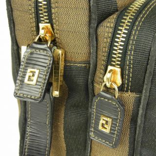 Auth FENDI Vintage Pequin Stripe Canvas Leather Cross Body Shoulder Bag 6213 5
