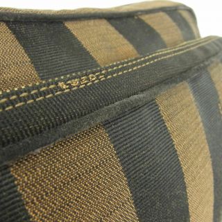 Auth FENDI Vintage Pequin Stripe Canvas Leather Cross Body Shoulder Bag 6213 6