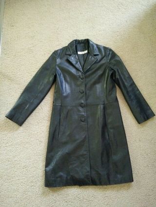 Vintage Women ' s Leather Trench Coat Jacket Size 10 by Sandra Soulos 3