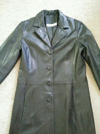 Vintage Women ' s Leather Trench Coat Jacket Size 10 by Sandra Soulos 4