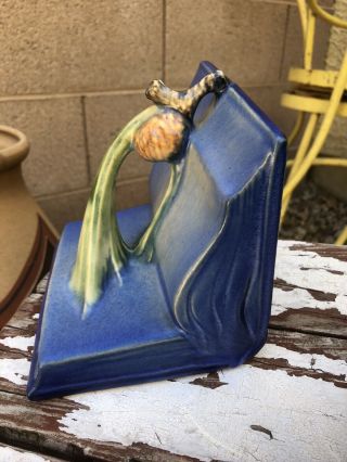 Vintage Roseville Pottery Pine Cone Blue Single Book End