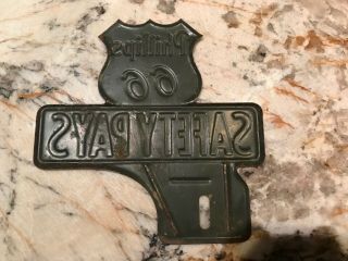 Vintage PHILLIPS 66 SAFETY Gas & Oil Advertising LICENSE PLATE TOPPER 3