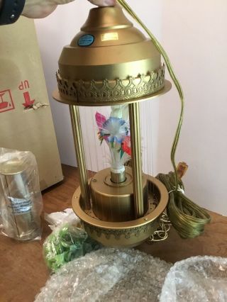 Vintage? Oil Rain Swag Lamp Fiber Optic Flowers Rotates Ws - 1082 17” Plastic
