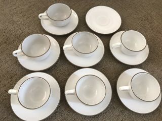 Rare Vintage Set Of 7 Heath Cups And Saucers (coupe Line) Opaque White