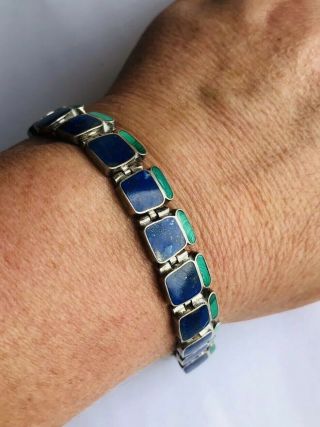 Silver Lapis Lazuli,  Malachite Bracelet,  925,  Sterling,  Heavy