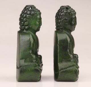 2 BUDDHIST CHINESE GREEN JADE PENDANT STATUE OLD HAND - CARVED SITTING BUDDHA 3
