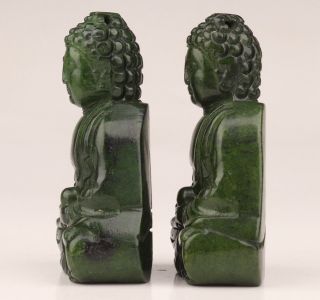 2 BUDDHIST CHINESE GREEN JADE PENDANT STATUE OLD HAND - CARVED SITTING BUDDHA 5