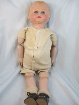 Antique Martha CHASE Baby Boy Doll Stockinette Cloth Painted Jointed Limbs 22 