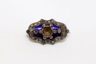 A Pretty Antique Early Victorian 9ct Gold & Silver Diamond & Enamel Brooch A/f