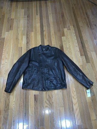 Nwt Rrl Double Rl Brown Ralph Lauren Leather Moto Coat Jacket Xl Rare Vintage