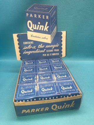 12 Full Bottles Vintage Parker Quink Permanent Blue Black Ink Boxes
