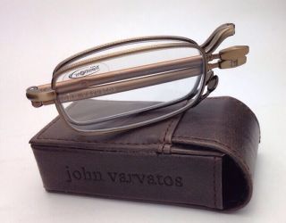 Folding John Varvatos Eyeglasses V801,  1.  00 Antique Gold Transitions Readers