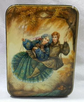 Vintage Hand Painted Pegockuho Russian Lacquer Box Signed 6 " X 4¼ "