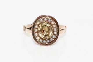 A Fine Antique Victorian 9ct Rose Gold Citrine & Seed Pearl Cluster Ring 13051