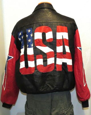 Vtg Michael Hoban Usa Flag Black Leather Jacket Med 90s Wheremi Stars Stripes M