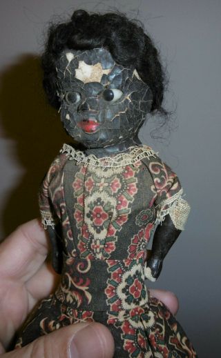 Antique Topsy - Turvy Black White Girl Folk Doll German Bisque Head Glass Eyes 7