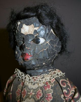 Antique Topsy - Turvy Black White Girl Folk Doll German Bisque Head Glass Eyes 8