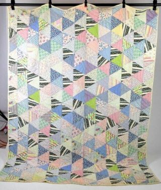Vintage Twin Size Triangle Patchwork Quilt Blanket Bed Spread Cover 64 " X 80 "