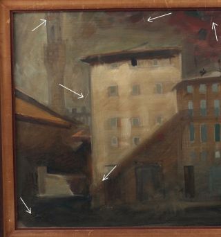 Vintage FIORENZO FAORZI Italian Modernist Oil Painting,  PALAZZO VECCHIO Florence 3