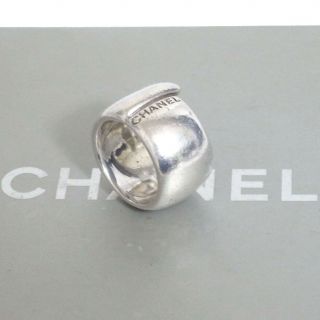Auth Vintage Chanel Logo Sterling Silver 925 Ring Us 6.  5 Sz Japan 12.  5 Sz