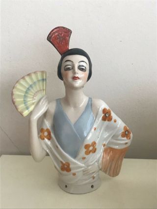 Very Rare Antique German Porcelain Half Doll,  Spanish Lady Art Deco
