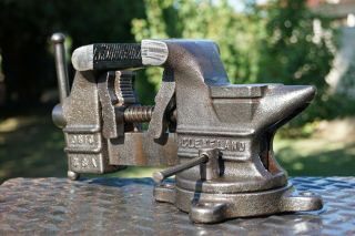 VINTAGE COLUMBIAN 3  JAW BENCH VISE W/SWIVEL BASE & PIPE GRIPS NO.  C43 7