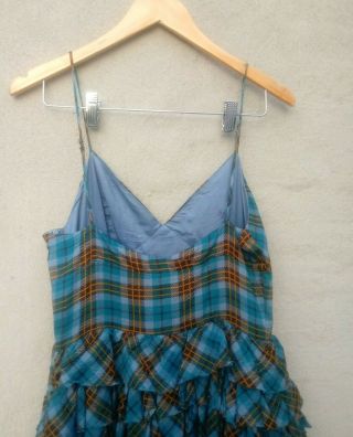 Vtg 90s Betsey Johnson Blue Cotton Plaid Party Dress Ruffle Tiered Sz 10 flare 4