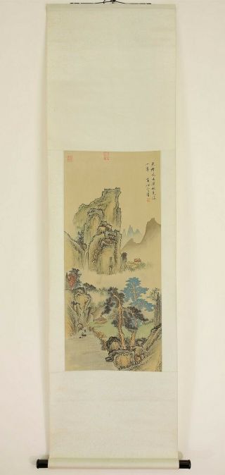 掛軸1967 Chinese Hanging Scroll " Ridgy Mountains Landscape " @r955