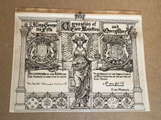 Coronation Invitation 1911,  King George V And Queen Mary; Offers Welcome