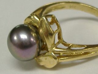 Vintage Solid 14k Gold 8 Mm Natural Pearl And Diamonds Ring Size 6.  75
