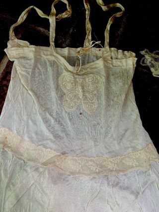 Antique Edwardian ?? Wedding Dress lace,  net,  beading,  silk,  Worn Shoes 11