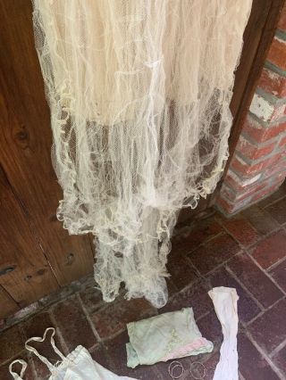 Antique Edwardian ?? Wedding Dress lace,  net,  beading,  silk,  Worn Shoes 6