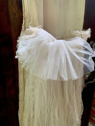 Antique Edwardian ?? Wedding Dress lace,  net,  beading,  silk,  Worn Shoes 7