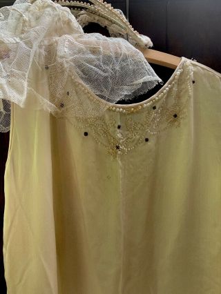 Antique Edwardian ?? Wedding Dress lace,  net,  beading,  silk,  Worn Shoes 8