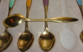 Vintage Frigast Denmark Sterling silver Enamel Demitasse Set of 6 spoons w/ Box 4