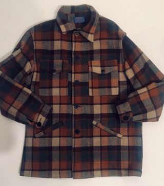 Pendleton Vintage Usa 100 Wool Plaid Button Mackinaw Cruiser Jacket Mens Large