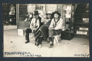 1915 Native Americans Outside Storefront Pawhuska,  Okla Vintage Photo Postcard