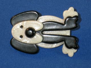 Lea Stein Paris Vintage Black & Pearlescent White Dog Brooch Pin Signed 3